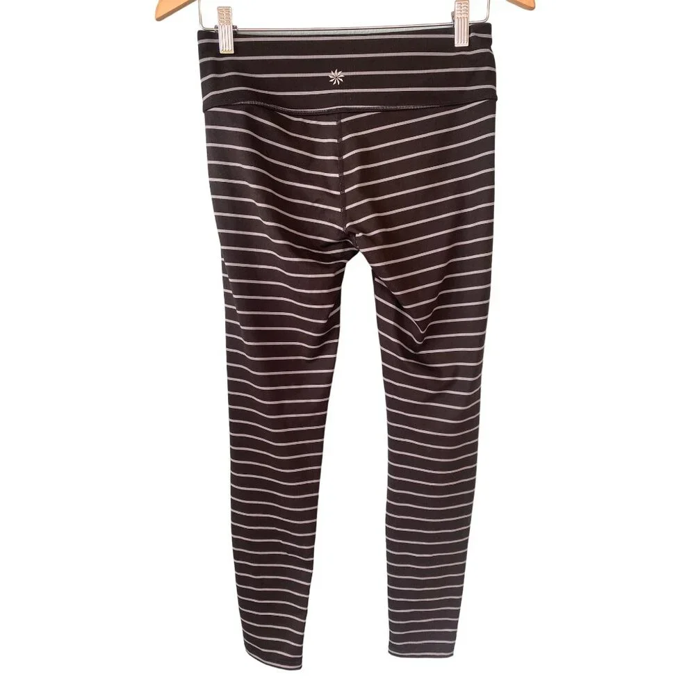 Athleta Leggings S Chaturanga Stripe Tight Black Gray Full Ankle 27" Yoga - Picture 3 of 10